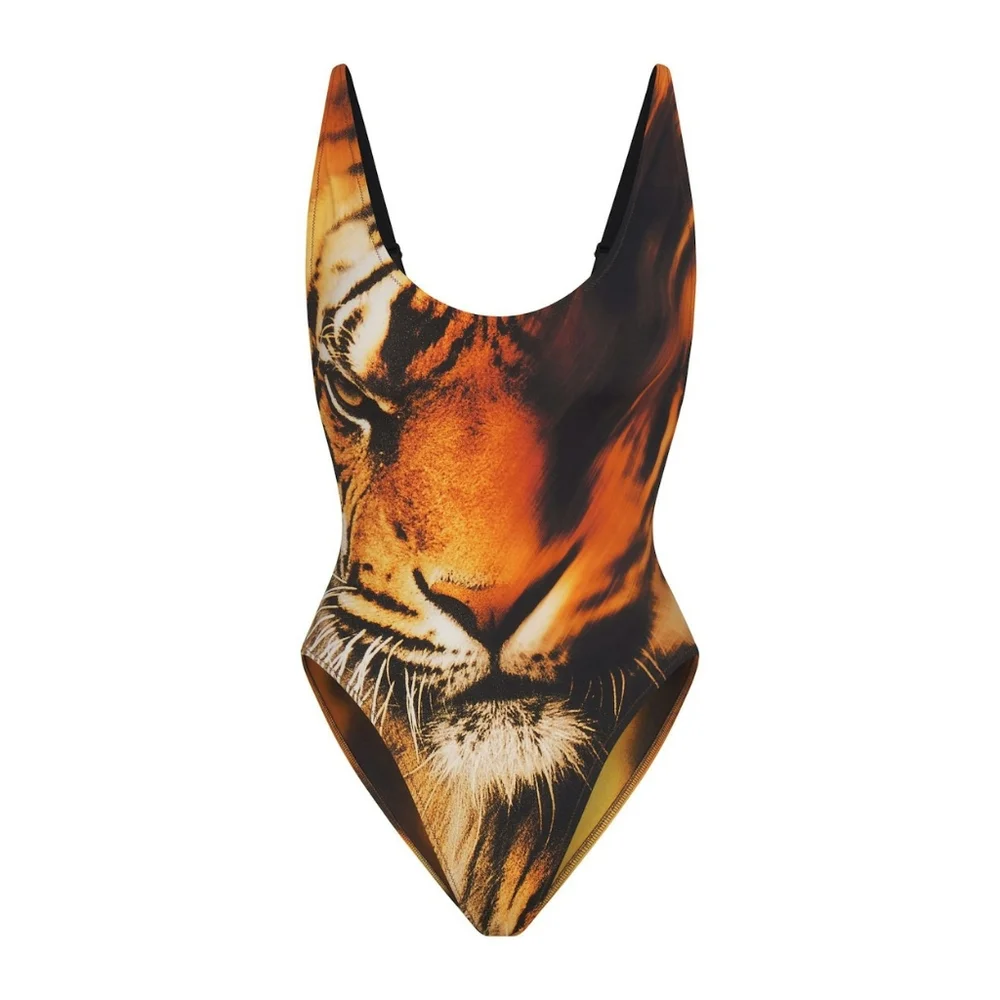 BB1. NWT SKIMS X ROBERTO CAVALLI SCOOP NECK ONE PIECE IN TIGER FACE PRINT